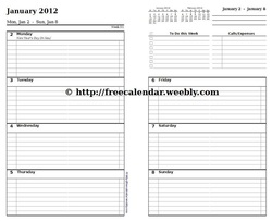 Printable calendar weekly 5.5 x 8.5 format 2up